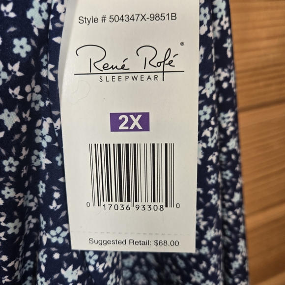 NWT Rene Rofe Sleepwear Womens Robe Blue Floral 2XL Belt Cottagecore Feminine - Picture 5 of 6